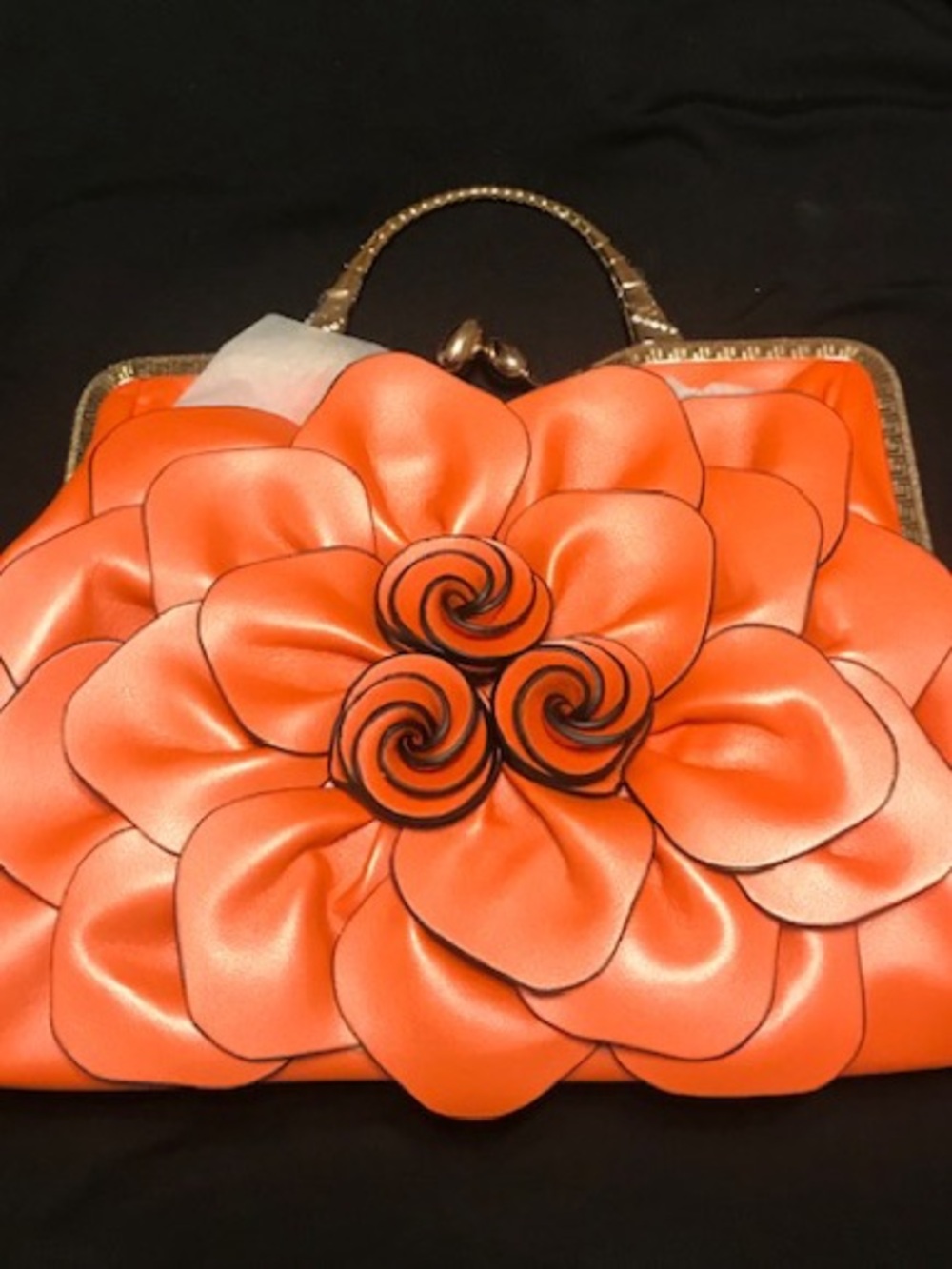 Elegant Orange Floral Satin Evening Clutch